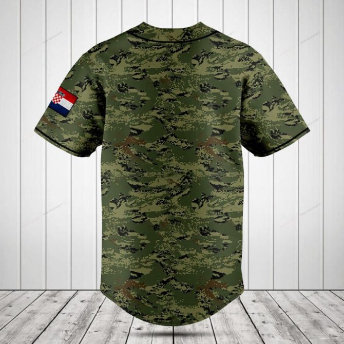 Custom Croatia Flag Baseball Jersey – Personalized Name & Camo Sleeves – Unisex Sportswear - Image 2