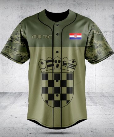 Customizable Croatia Military Baseball Jersey - Personalized Camo Design