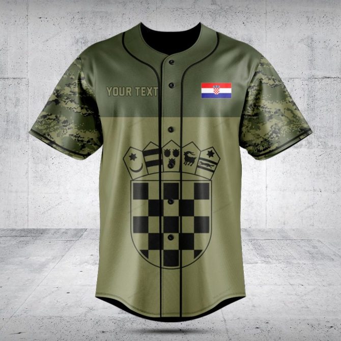 Customizable Croatia Military Baseball Jersey - Personalized Camo Design