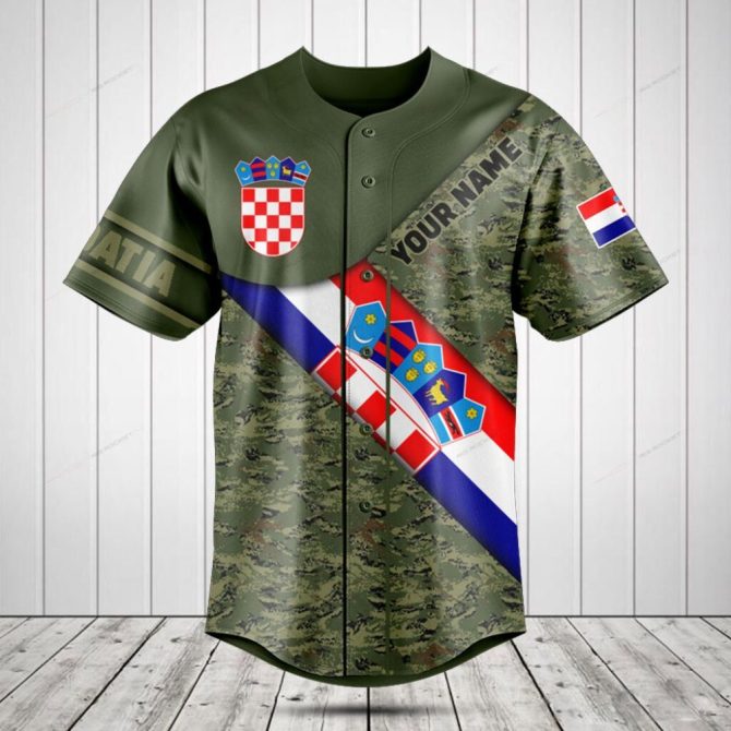 Custom Croatian Flag Camo Baseball Jersey - Personalized Name & Number