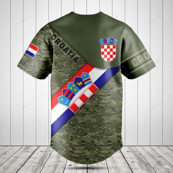 Custom Croatian Flag Camo Baseball Jersey - Personalized Name & Number - Image 2