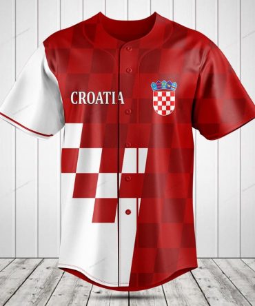 Croatia Baseball Jersey - Red & White Checkered Design, Unisex Sportswear