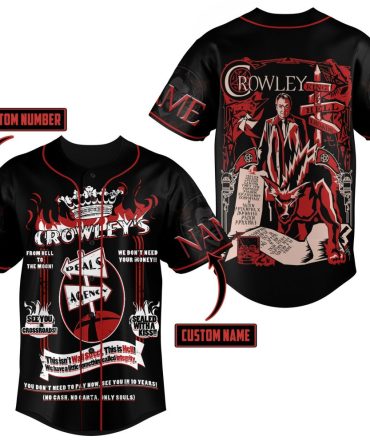 Custom Crowley Themed Baseball Jersey – Personalized Name & Number, Hellish Design