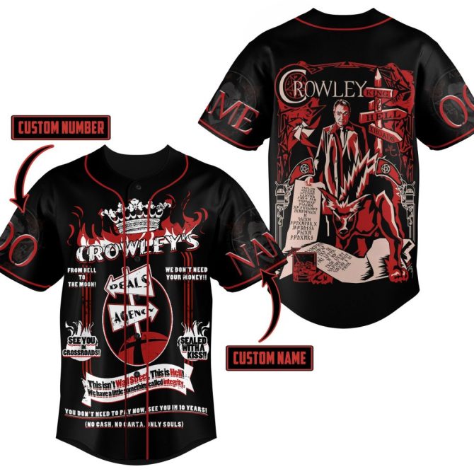 Custom Crowley Themed Baseball Jersey – Personalized Name & Number, Hellish Design