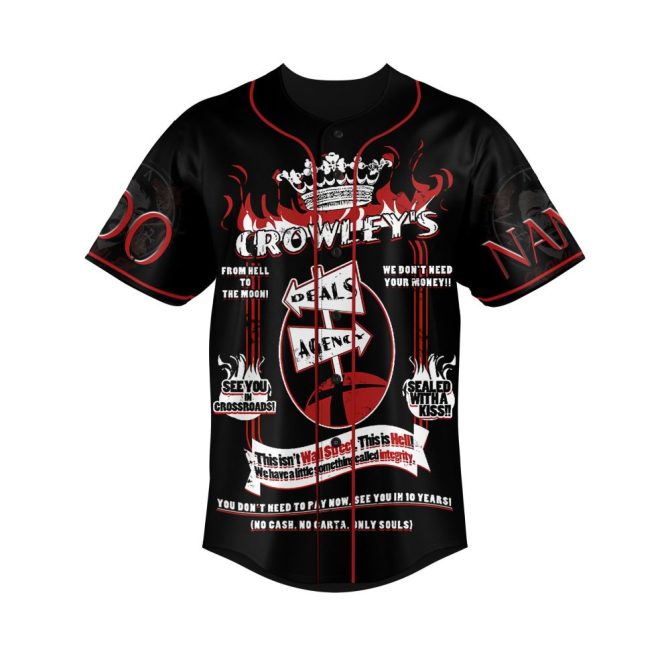 Custom Crowley Themed Baseball Jersey – Personalized Name & Number, Hellish Design - Image 2