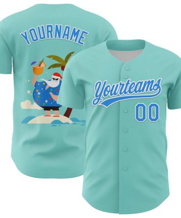 Custom Team Baseball Jersey – Tropical Santa Design, Personalized Name & Number