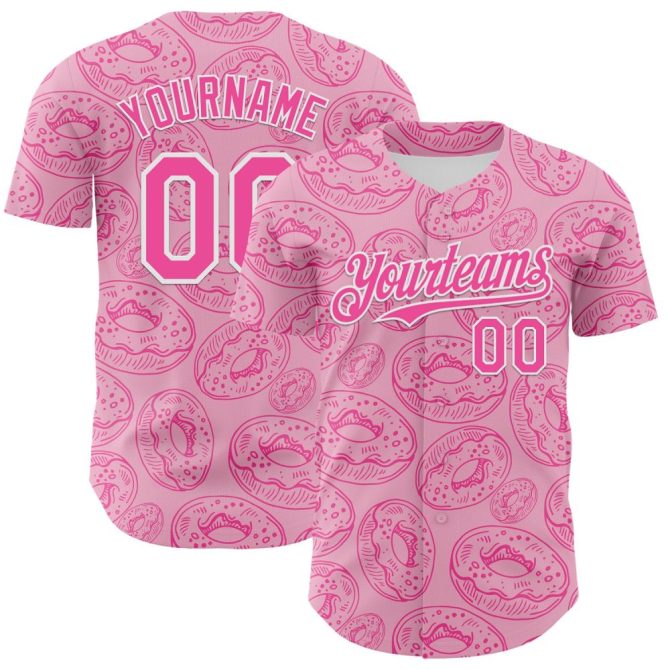 Custom Pink Donut Baseball Jersey - Personalized Team Name & Number