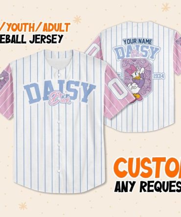 Customizable Daisy Duck Baseball Jersey For Kids/Youth/Adults – Unique & Personalized Gift!