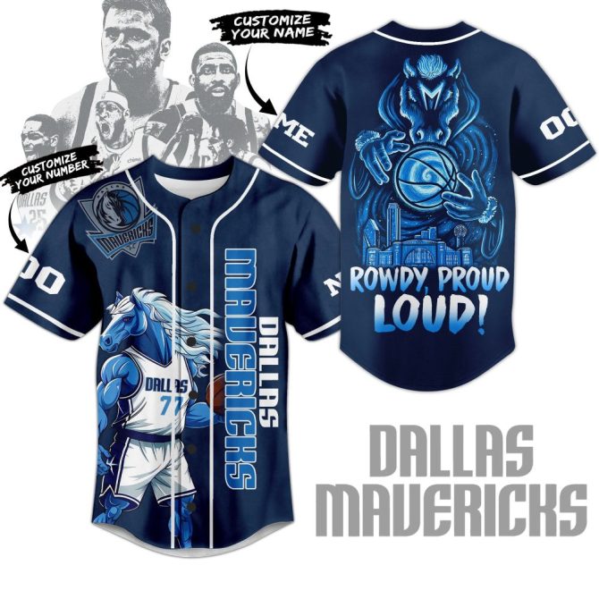 Custom Dallas Mavericks Baseball Jersey - Personalize Name & Number, Rowdy Proud Loud Design