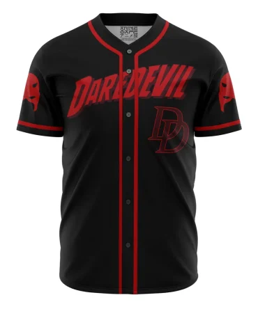Bold Daredevil Baseball Jersey – Premium Black & Red Fan Apparel