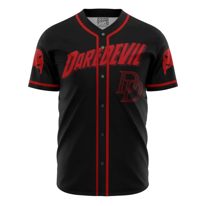 Bold Daredevil Baseball Jersey – Premium Black & Red Fan Apparel