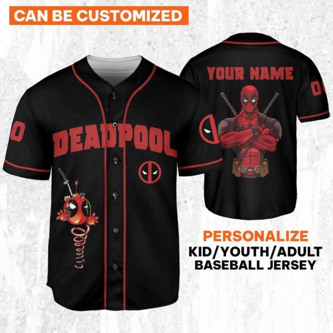 Customizable Deadpool Baseball Jersey For Kids/Youth/Adults – Personalize Your Style!
