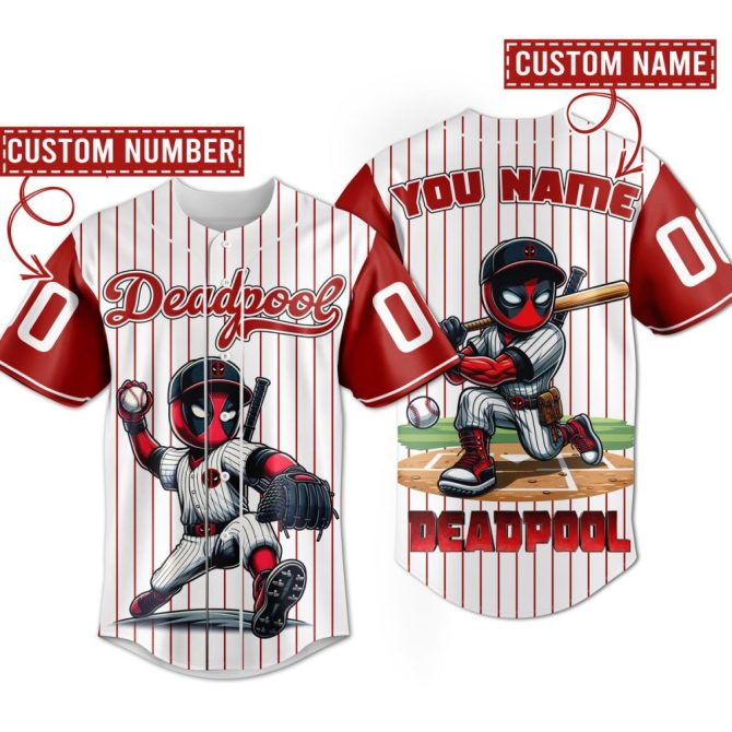 Custom Baseball Jersey - Personalized Deadpool Design With Your Name & Number