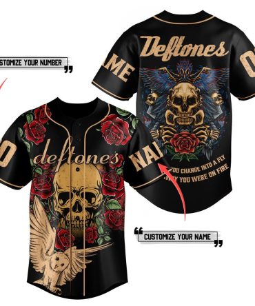 Customizable Deftones Skull & Roses Baseball Jersey - Unique Art Design, Add Name & Number