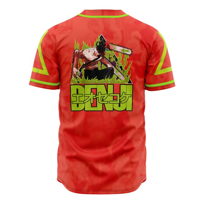 Chainsaw Man Baseball Jersey - Vibrant Red & Neon Green Anime Apparel - Image 2