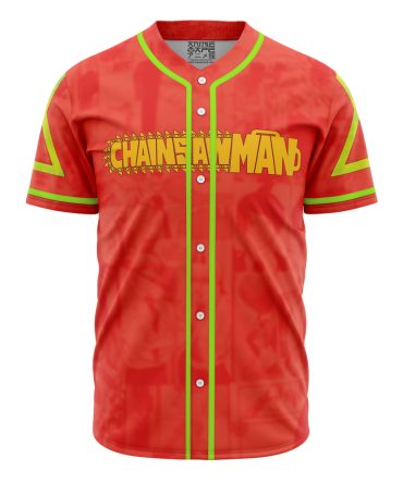 Chainsaw Man Baseball Jersey - Vibrant Red & Neon Green Anime Apparel