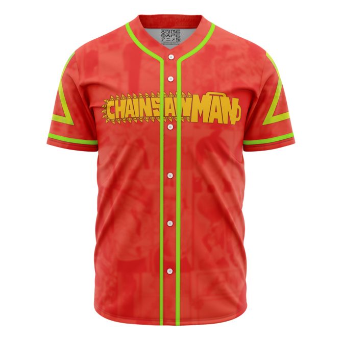 Chainsaw Man Baseball Jersey - Vibrant Red & Neon Green Anime Apparel