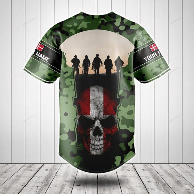 Custom Camouflage Military-Themed Baseball Jersey With Skull Design - Personalized Name & Flag - Image 2