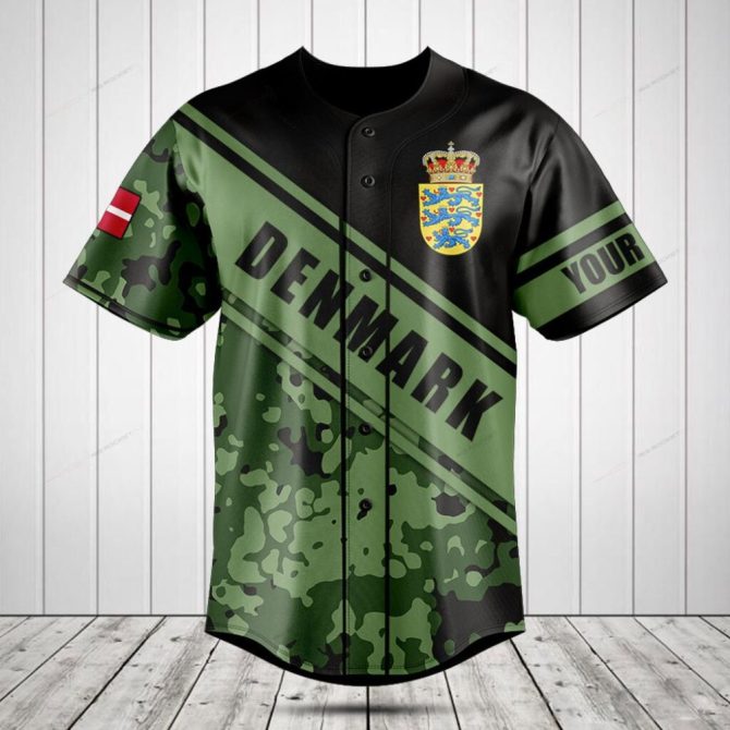 Custom Denmark Baseball Jersey - Camo Design, Personalized Sportswear, Lightweight, Breathable, Unisex