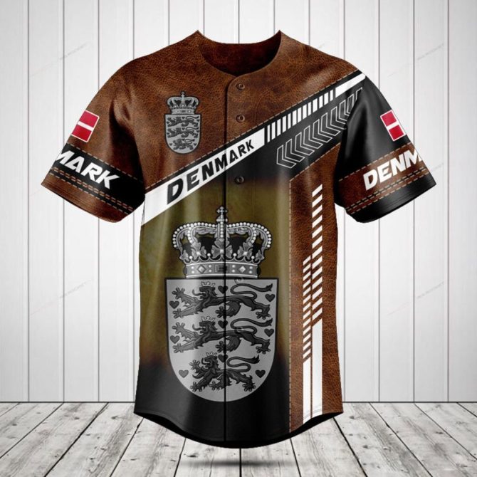 Denmark Flag & Crest Baseball Jersey - Stylish Custom Sportswear For Fans