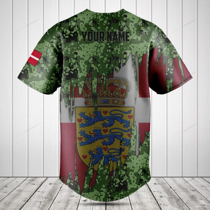 Danish Pride Camo Baseball Jersey - Stylish Flag And Crest Design Tee - Image 2