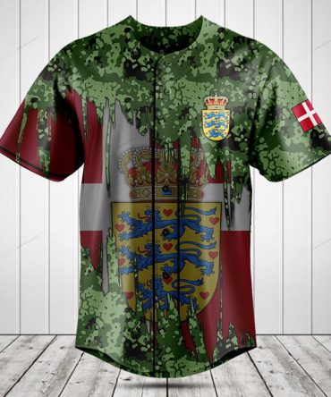 Danish Pride Camo Baseball Jersey - Stylish Flag And Crest Design Tee