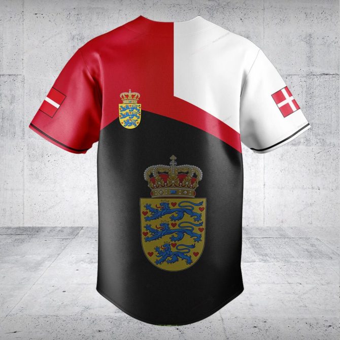 Customizable Danish Flag Baseball Jersey - Personalized Sportswear With Royal Crest Design - Image 2