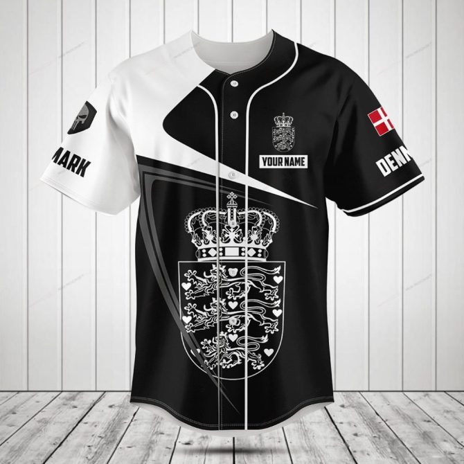 Custom Denmark Baseball Jersey – Personalized Name & Number, Stylish Black & White Design