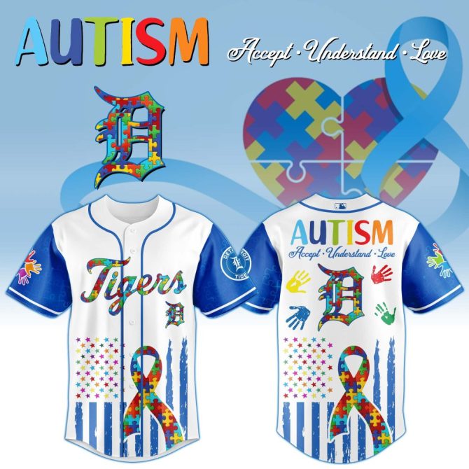 Autism Awareness Baseball Jersey - Colorful Puzzle Design, Accept & Love