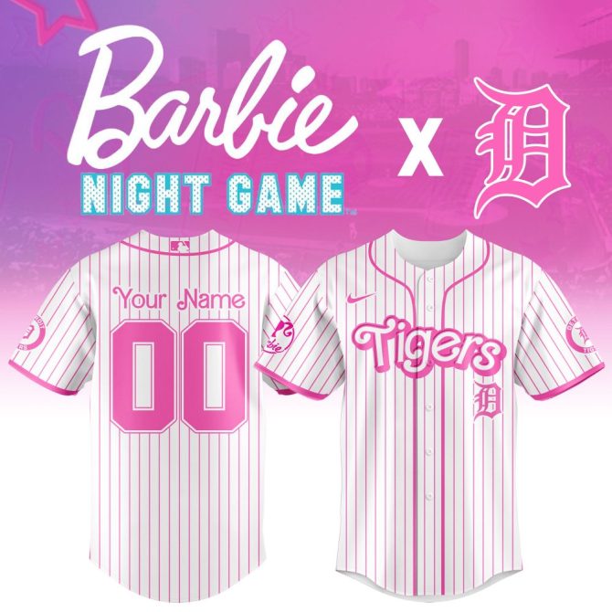 Custom Barbie Night Game Jersey - Personalized Pink Baseball Shirt, Tigers Edition