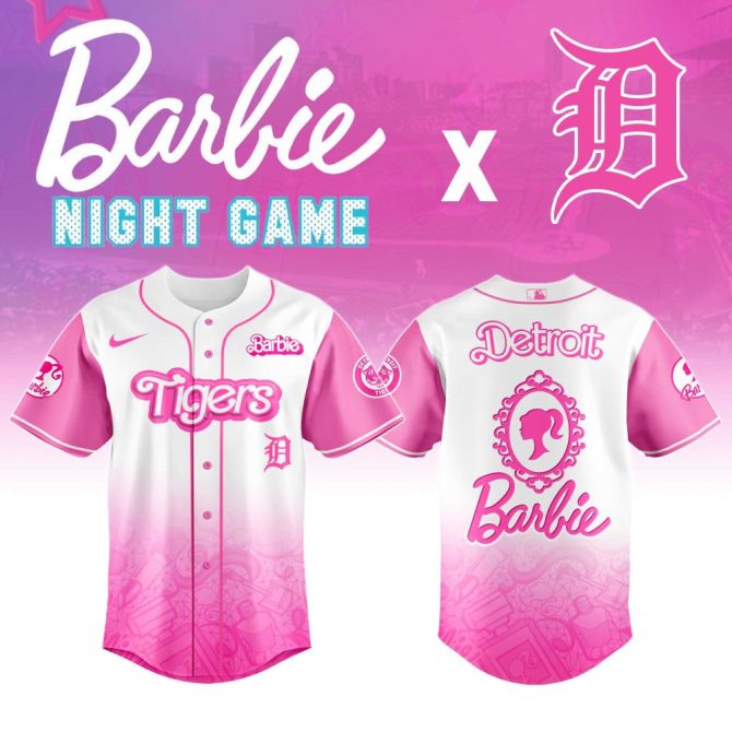 Limited Edition Barbie X Detroit Tigers Pink Jersey - Perfect For Night Games!