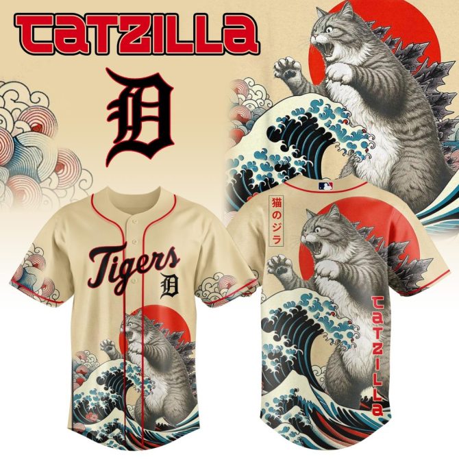 Epic Catzilla Baseball Jersey - Unique Graphic Tee For Cat & Baseball Lovers