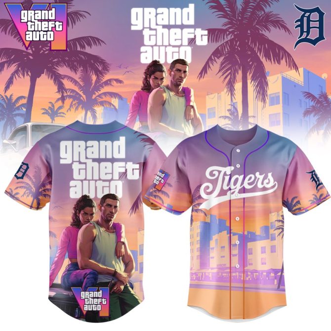 Grand Theft Auto Inspired Baseball Jersey - Sunset Cityscape Design, Perfect For Fans!