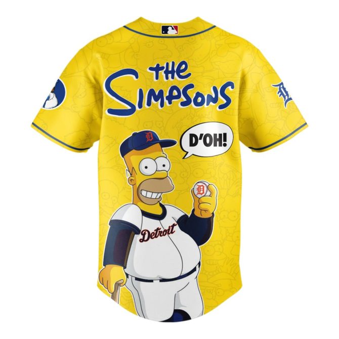 Limited Edition Detroit Tigers X The Simpsons Baseball Jersey – Vibrant Yellow, Homer Design - Image 3