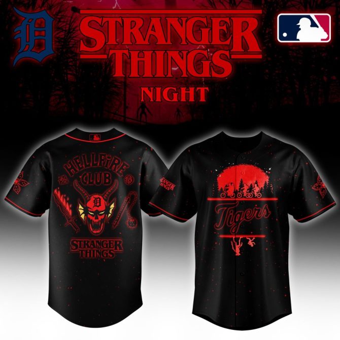 Limited Edition Detroit Tigers X Stranger Things Hellfire Club Jersey – Perfect For Fans!