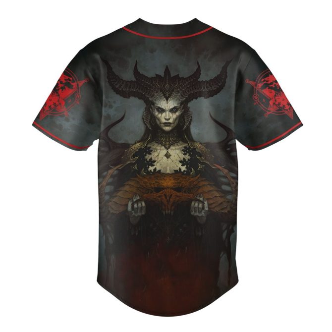 Epic Demon-Themed Baseball Jersey - Dark Fantasy Apparel For Gamers & Horror Fans - Image 3