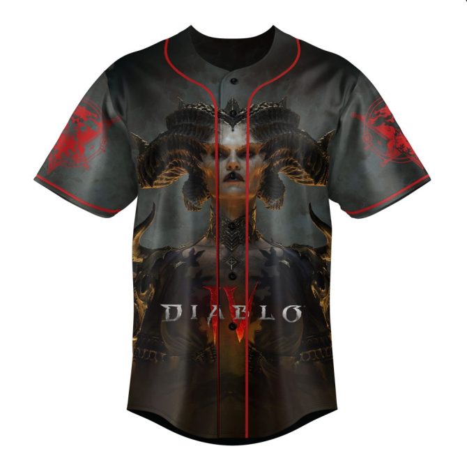 Epic Demon-Themed Baseball Jersey - Dark Fantasy Apparel For Gamers & Horror Fans - Image 2