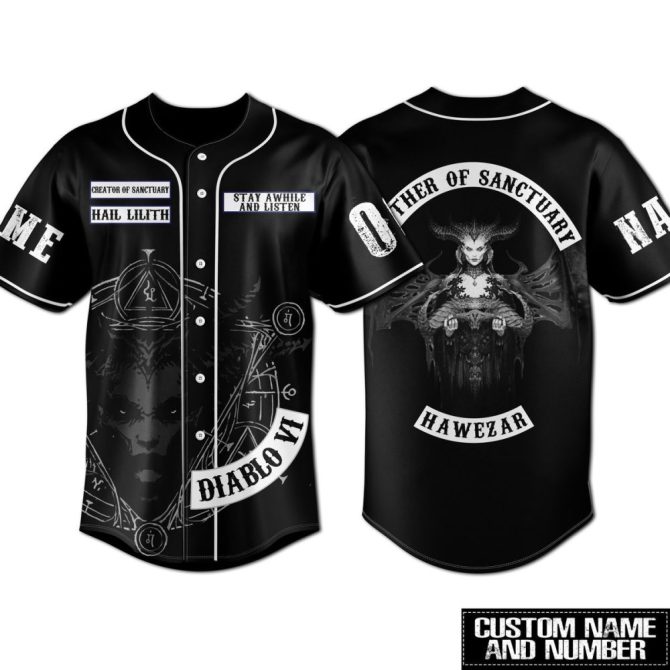 Custom Diablo Vi Baseball Jersey - Hail Lilith Design, Personalized Name & Number