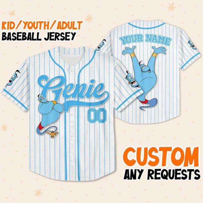 Custom Genie Baseball Jersey For Kids/Youth/Adults - Personalize With Any Name!