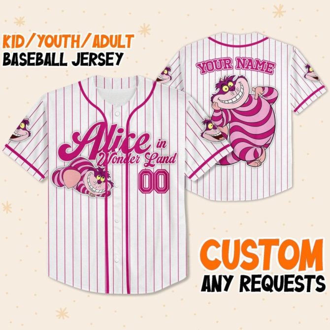 Custom Alice In Wonderland Baseball Jersey - Kids/Youth/Adult - Personalized Name & Number