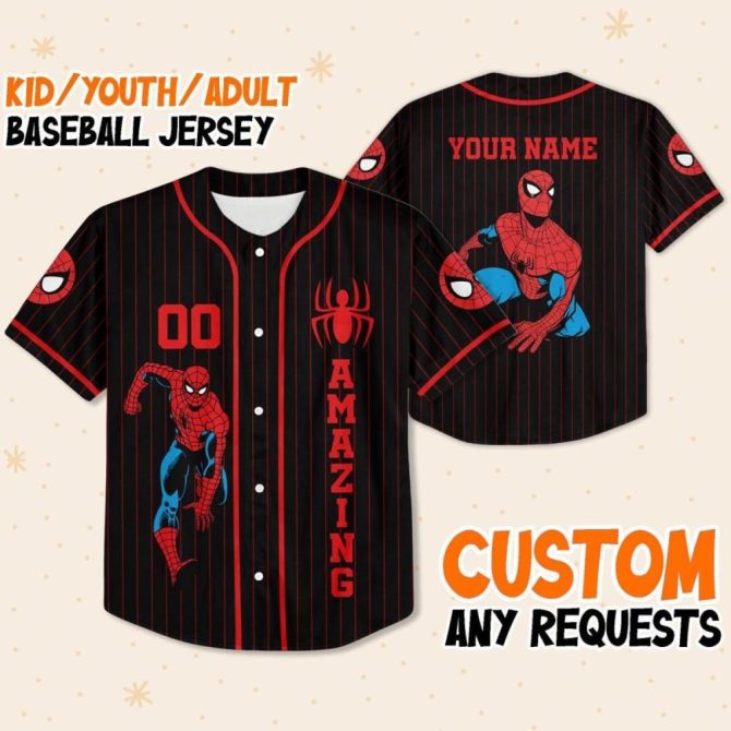 Custom Spider Hero Baseball Jersey - Personalized Kids/Youth/Adult Sizes – Amazing Gift! - Image 2