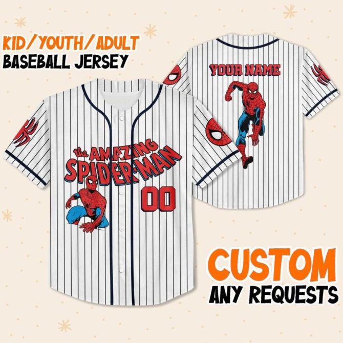 Custom Spider-Man Baseball Jersey For Kids/Youth/Adults - Add Your Name! - Image 2