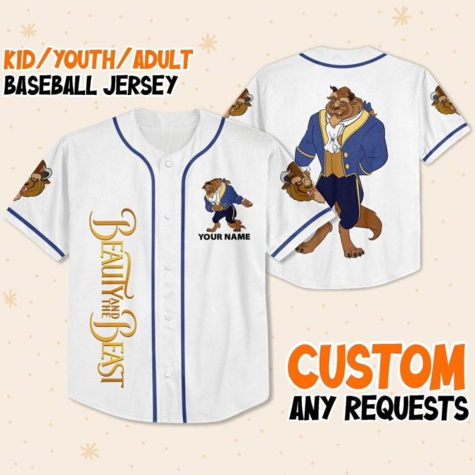 Custom Beauty And The Beast Baseball Jersey For Kids/Youth/Adults - Personalize Your Name - Image 2