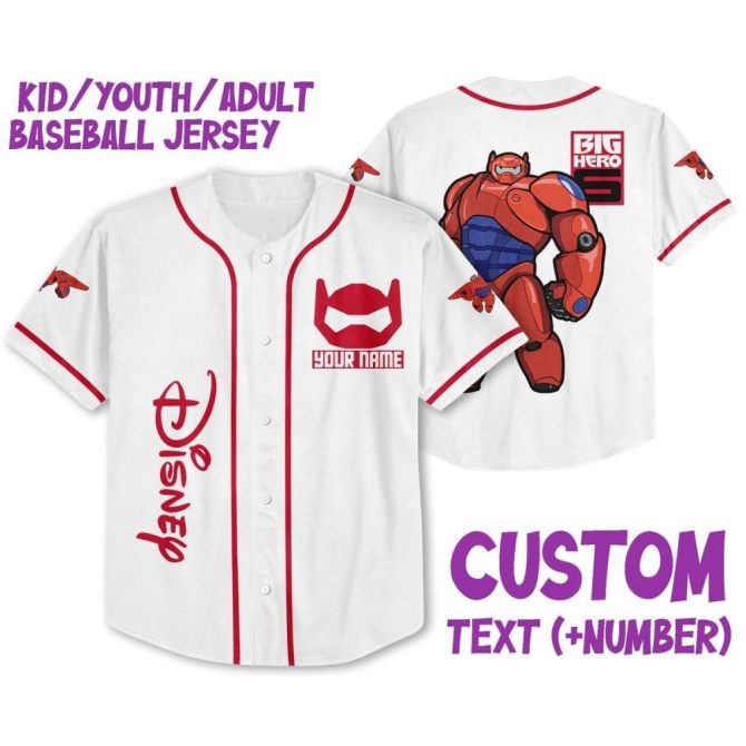 Custom Disney Baseball Jersey - Kids/Youth/Adult - Add Your Name & Number - Big Hero Design