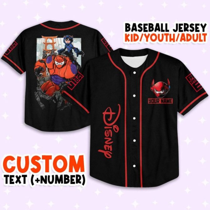 Custom Disney Baseball Jersey – Big Hero 6 Design For Kids/Adults, Add Your Name & Number!