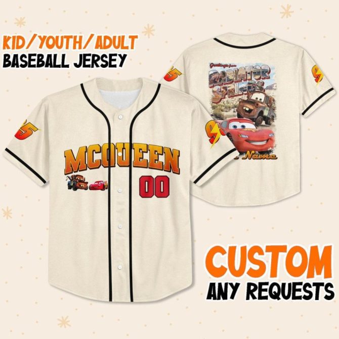 Customizable Mcqueen Baseball Jersey For Kids/Youth/Adults - Unique Design, Perfect Gift! - Image 2