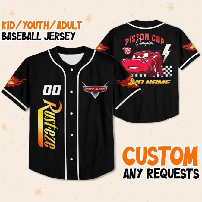 Custom Kids/Adult Cars-Themed Baseball Jersey – Personalize Your Name!