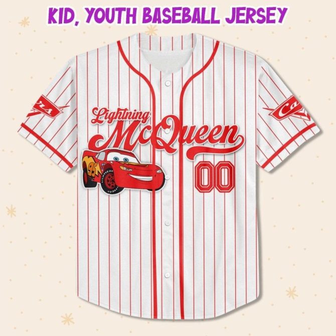 Custom Lightning Mcqueen Baseball Jersey For Kids/Youth/Adults – Personalize With Name! - Image 3
