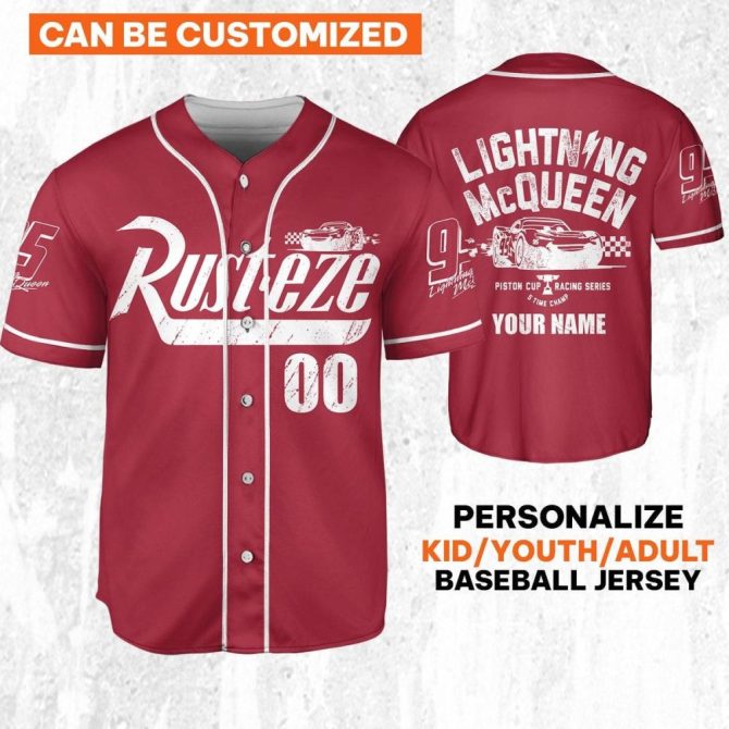 Custom Lightning Mcqueen Baseball Jersey - Kids/Youth/Adult - Personalize Your Name - Image 2