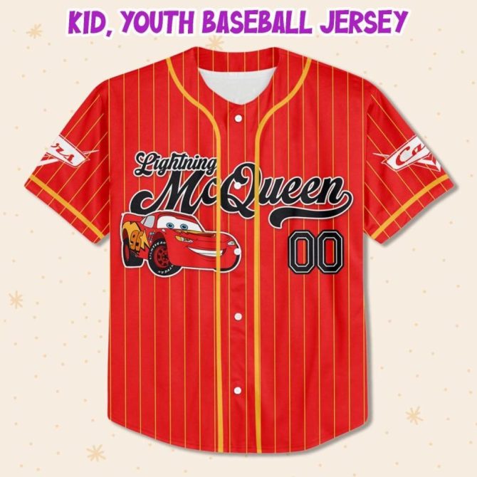 Custom Lightning Mcqueen Baseball Jersey - Kids/Youth/Adult - Personalized Name & Design - Image 3